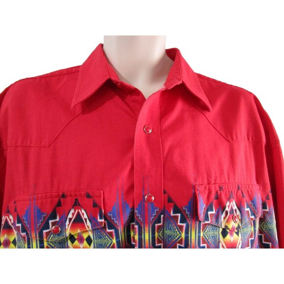 Wrangler Mens Western Red Pearl Snap Retro Southwest Cowboy Rodeo Shirt GUC XL - Picture 10 of 16